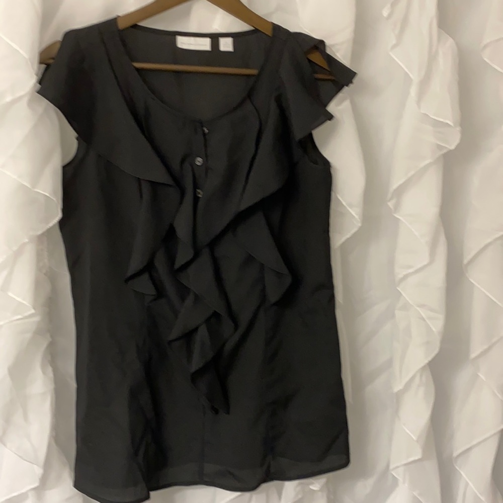 New York and Co Black Frill Blouse